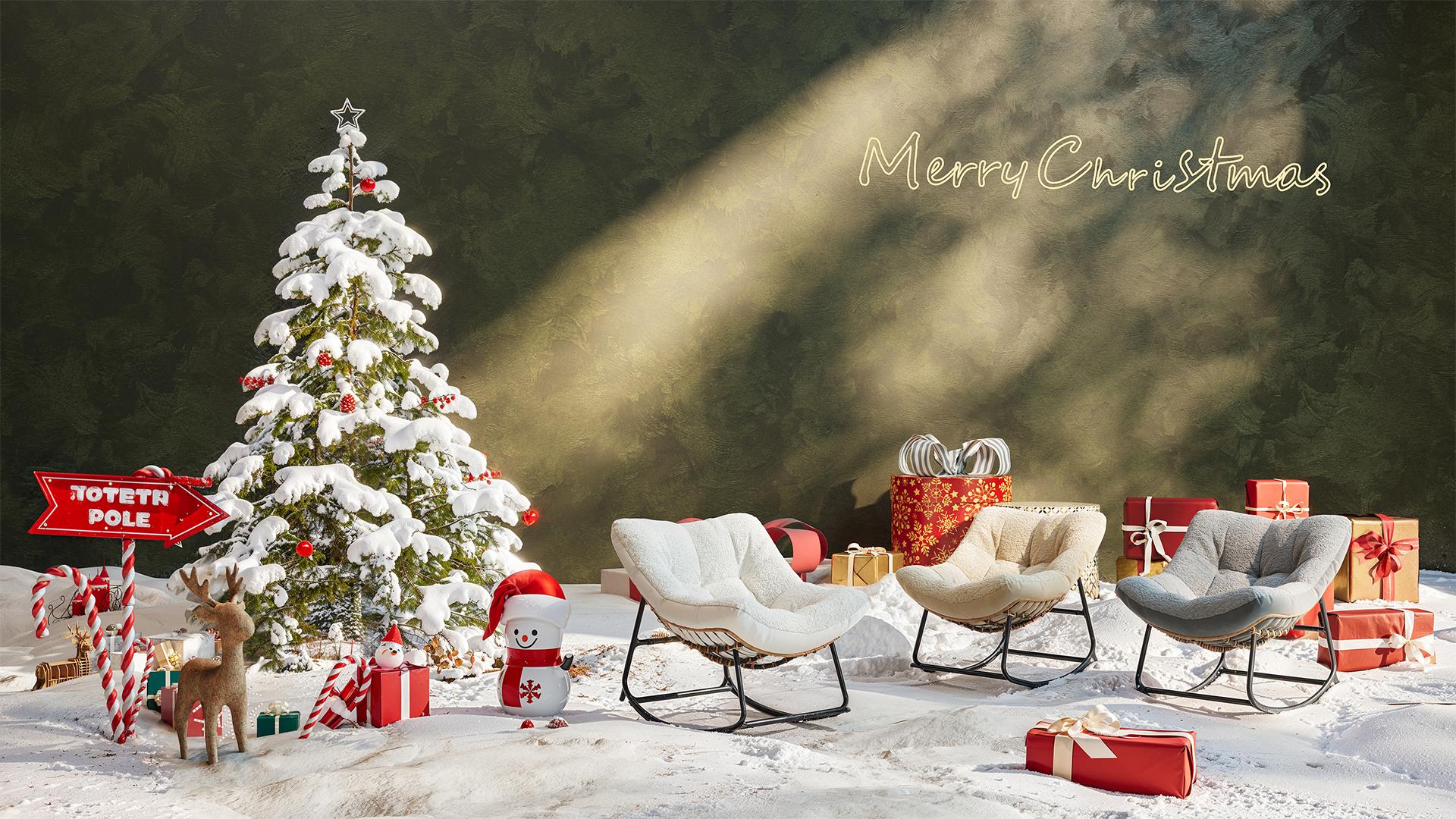 【Double-Side Fabric】ONBRILL Oversized Indoor Outdoor Rocking Chairs, Comfy Papasan Rocking Chair with Padded Cushion, Rattan Wicker Lounge Chair, Modern Reading Accent Chair for Balcony Garden, LivingRoom Furniture,Christmas Gift【DealsforYou】