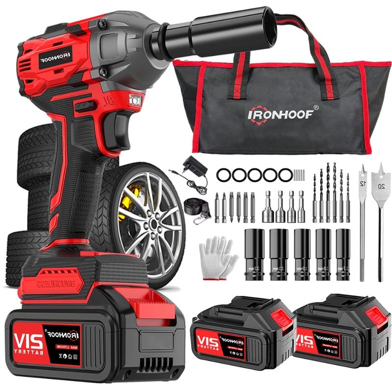 3 EN 1 Pistola Llave De Impacto Inalámbrico 21V 650W con 2 Baterías 7500mAh 520 Nm Torque 1/2 Mandril Luz LED Incorporada y Adaptador de Corriente Incluido