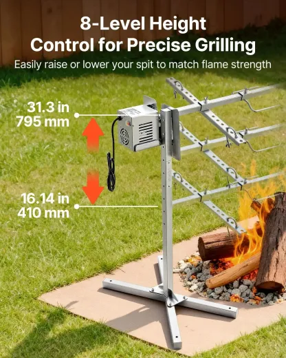 Parrilla giratoria, kit de parrilla giratoria AC120V de 8 niveles de altura, kit de parrilla giratoria para barbacoa con capacidad de carga de 132 lbs, motor de 38W, kits de parrilla automáticos de acero inoxidable para fiestas.