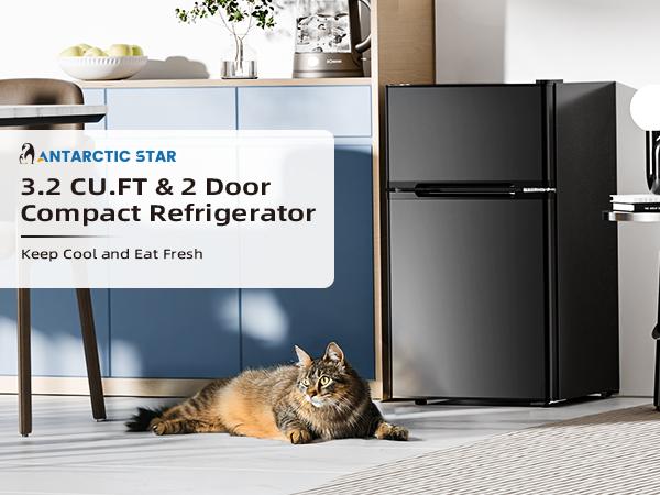 Summervibes[Limited Stock] Antarctic Star 3.2 Cu.Ft. Mini Refrigerator with Freezer, Double Door Compact Fridge with Adjustable Removable Shelves, for Dorm/Apartment/Office/Basement summerwins