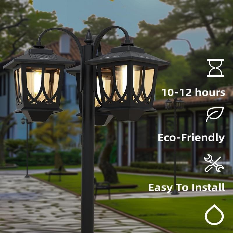 Farola solar de 3 cabezales — Iluminación exterior impermeable para jardín, senderos, patio y entradas (delantera/trasera) — 60 lúmenes — Decoración — Regalo para el Día de la Madre