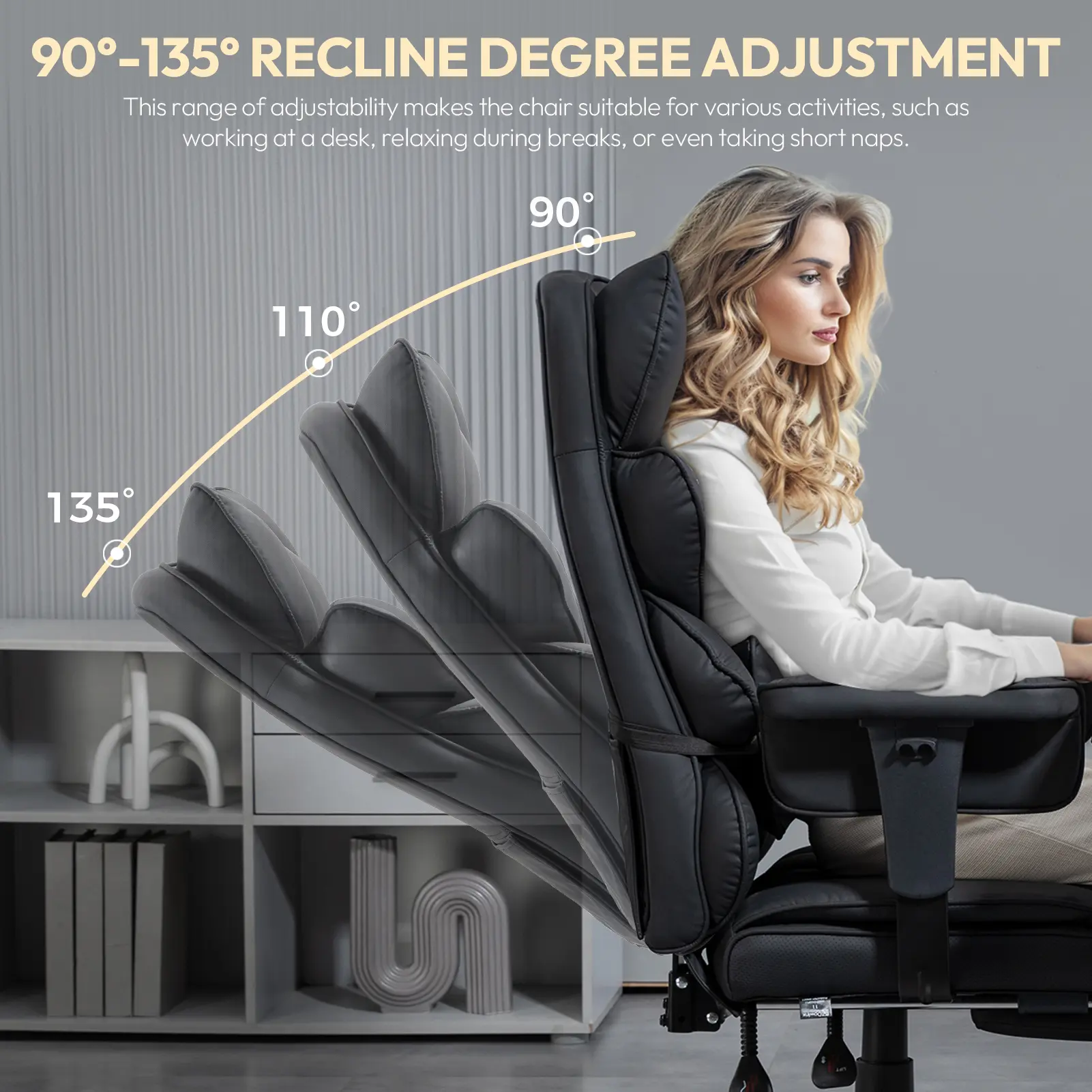 Silla de oficina de respaldo alto con asiento de muelles ensacados y soporte lumbar, silla ergonómica para juegos de PC, reposabrazos ajustables y reposapiés.