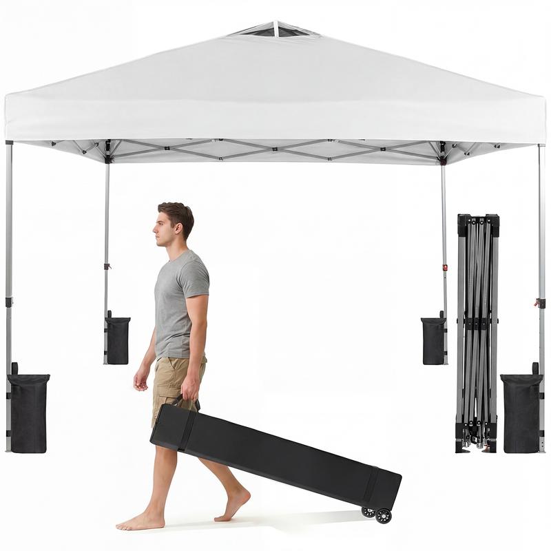 Carpa plegable de 10x10 pies, toldo instantáneo para exteriores de fácil montaje, con techo ventilado y bolsa con ruedas.