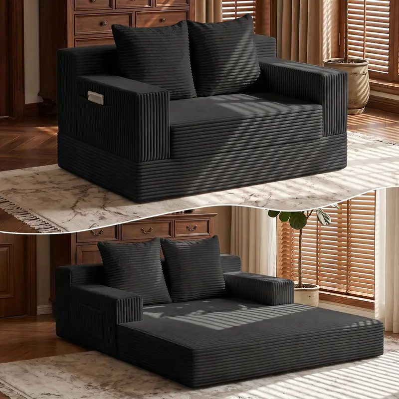 Sofá cama convertible 3 en 1, sofá individual extragrande/sofá de dos plazas, chaise longue plegable, futón cama con 4 almohadas para sala de estar.