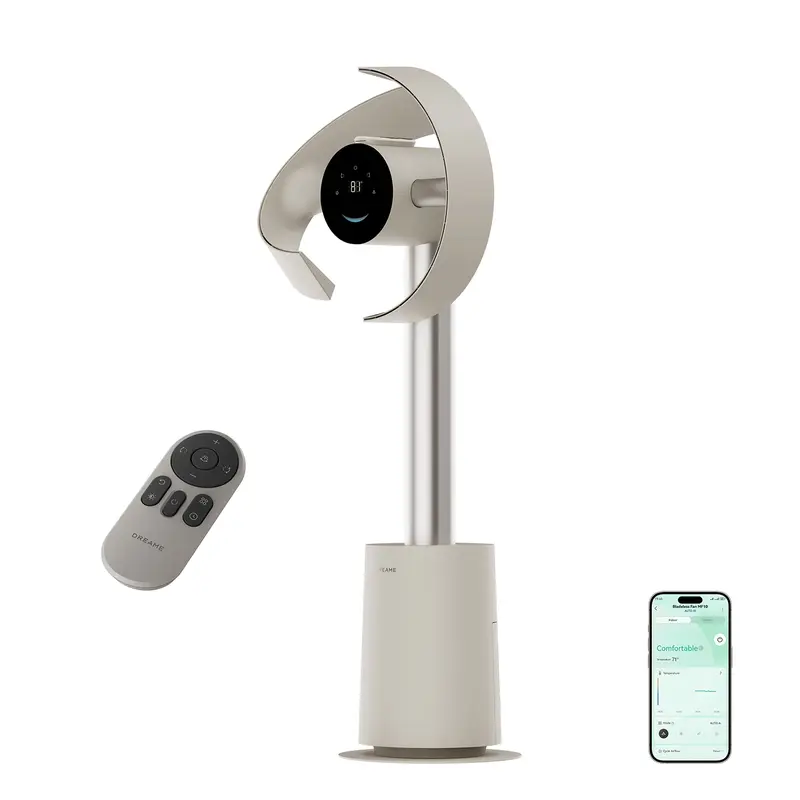 Ventilador de torre sin aspas MF10 con circulación de aire de 270° para toda la habitación, ventilador inteligente de pie con TempSync, tecnología AirBoost, 10 velocidades, 3 modos y filtro lavable, ideal para dormitorio y hogar.