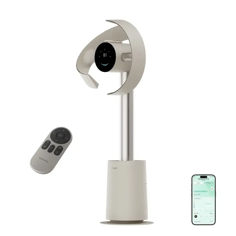 Ventilador de torre sin aspas MF10 con circulación de aire de 270° para toda la habitación, ventilador inteligente de pie con TempSync, tecnología AirBoost, 10 velocidades, 3 modos y filtro lavable, ideal para dormitorio y hogar.