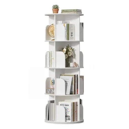 Estantería esquinera giratoria de 360° con 3/4/5 niveles, ideal para organizar y ahorrar espacio en dormitorio o sala.