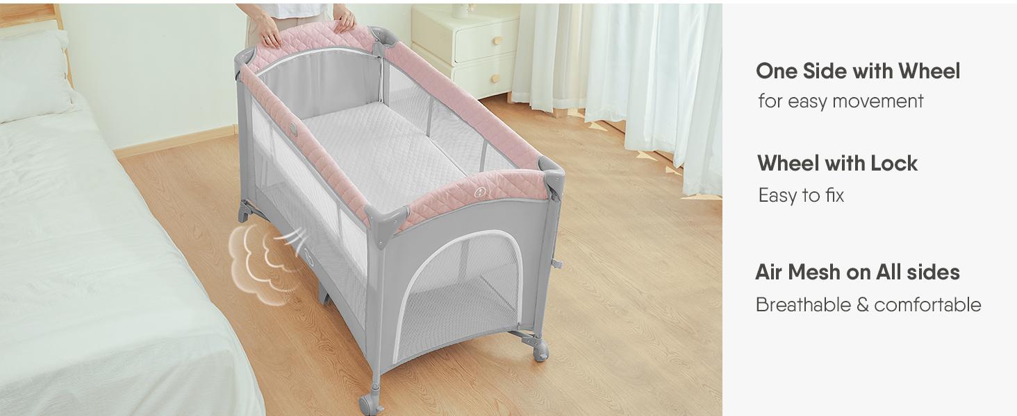 Baby Bassinet & Bedside Sleeper, Portable Baby Crib for Newborns and Infants, Foldable Playard with Mattress, Diaper Changer, Music Mobile for Nursery,back to school