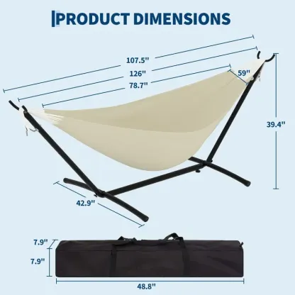 Hamaca portátil para 2 personas con soporte de acero resistente, hamaca doble con capacidad de 450 libras, estructura compacta con bolsa de transporte; versátil para uso en interiores, exteriores, patios, jardines y céspedes — Mobiliario de patio Summervi