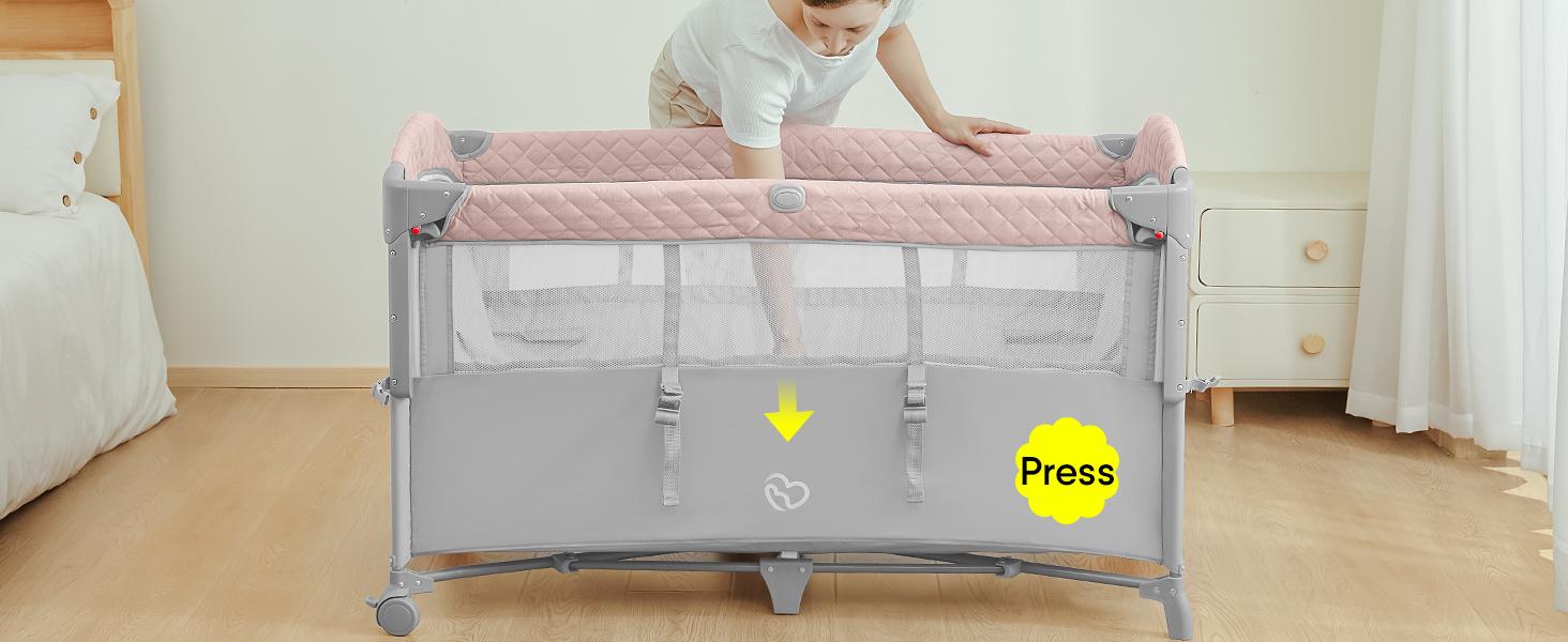 Baby Bassinet & Bedside Sleeper, Portable Baby Crib for Newborns and Infants, Foldable Playard with Mattress, Diaper Changer, Music Mobile for Nursery,back to school