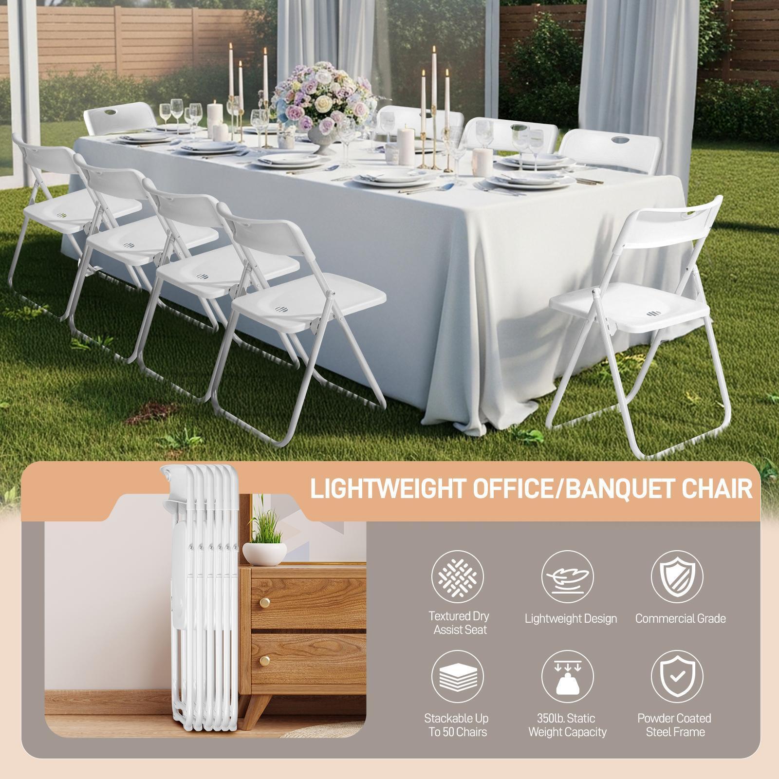 【Mother'sDaygift】Karlhome 4/6/10 Pcs Folding Chair, 300LBS Lightweight Foldable Plastic Chair, Reinforced Metal Frame Easy to Fold & Store for Indoor Six colors & Outdoor, Wedding, Party, Meeting Room, Patio and Garden, White