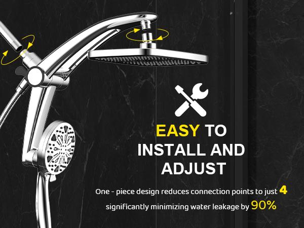 summervibes Dock-Free Dual Rain Shower Head Combo | 3 Step Install | 12" High Pressure Rainfall Showerhead | 8 Sprays 1 Power Jets Settings Handheld | 59" Hose | Magnetic Snap-to-Dock | Adjustable Height/Angle | Shower Heads |Luxury Standing Showers