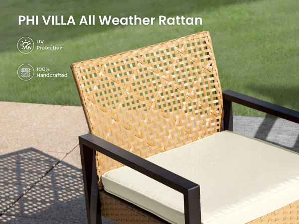 Phivilla Home Outdoor Wicker Patio Furniture Set, Cushioned Rattan Loveseat & Chairs, with Acacia Wood Coffee Table, Elegant All-Weather Seating for Garden, Backyard & Poolside, SpringGlowUp