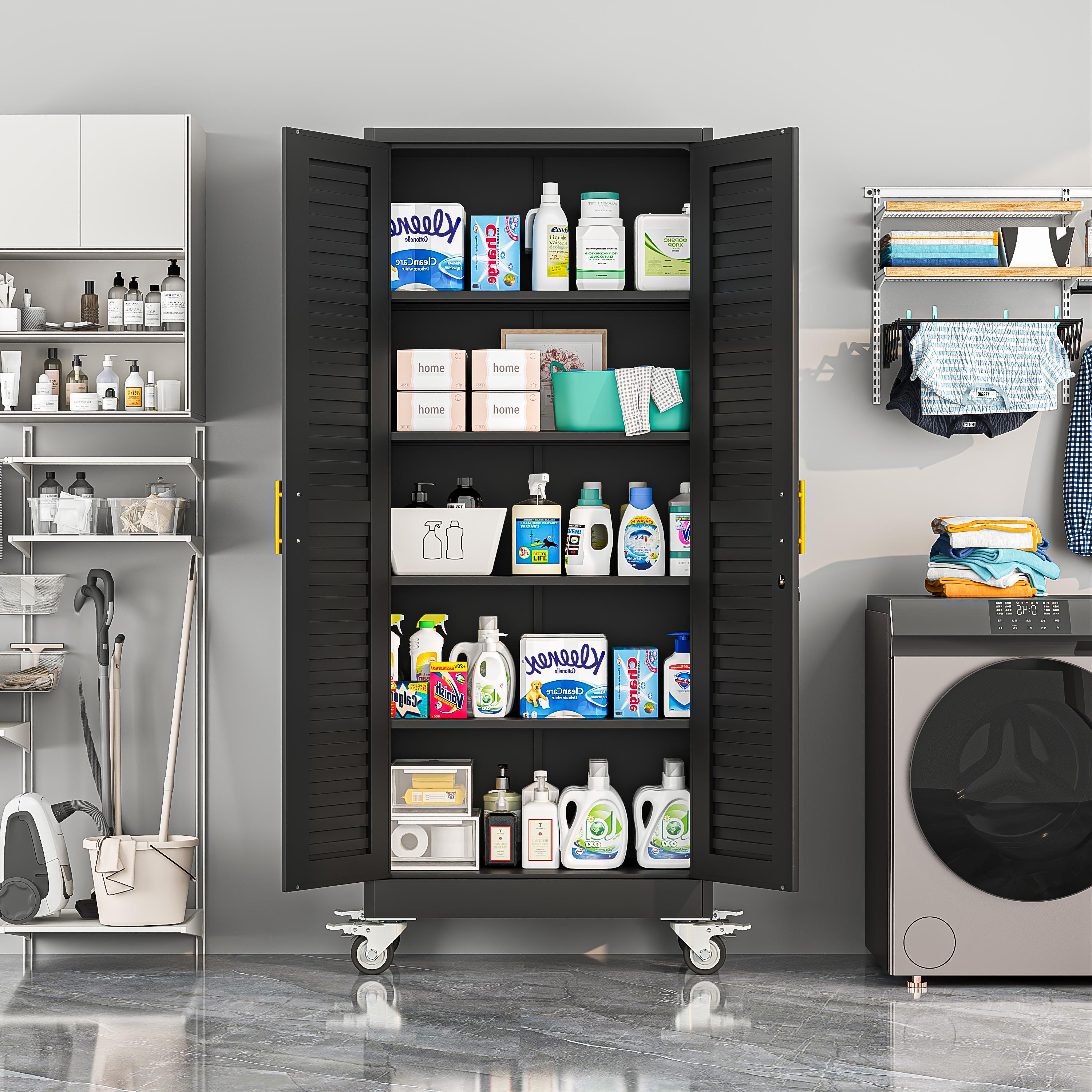 Rolling Metal Storage Cabinet with Wheels, 71.2" Tall Steel Locking Tool Cabinet with 4 Adjustable Shelves for Garage, Home & Office