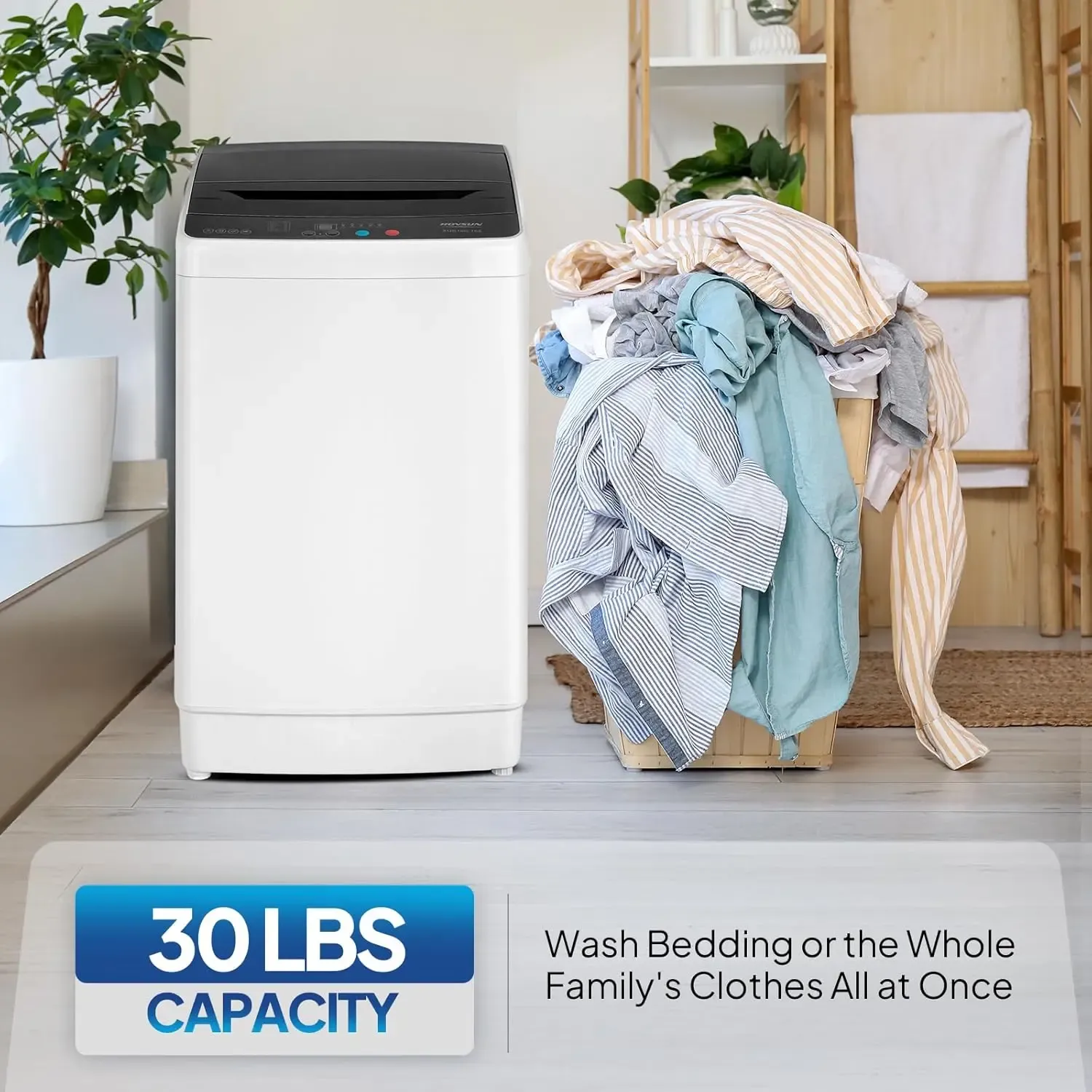 Lavadora de 17,8/25/30 libras, lavadora portátil totalmente automática con tambor de acero inoxidable, lavadora eléctrica y centrifugadora combinada con bomba de drenaje para el hogar o apartamento.
