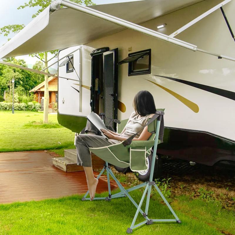 Silla de camping plegable — Mecedora portátil y desmontable para exteriores — Construcción robusta, estable y de alta resistencia — Montaje rápido