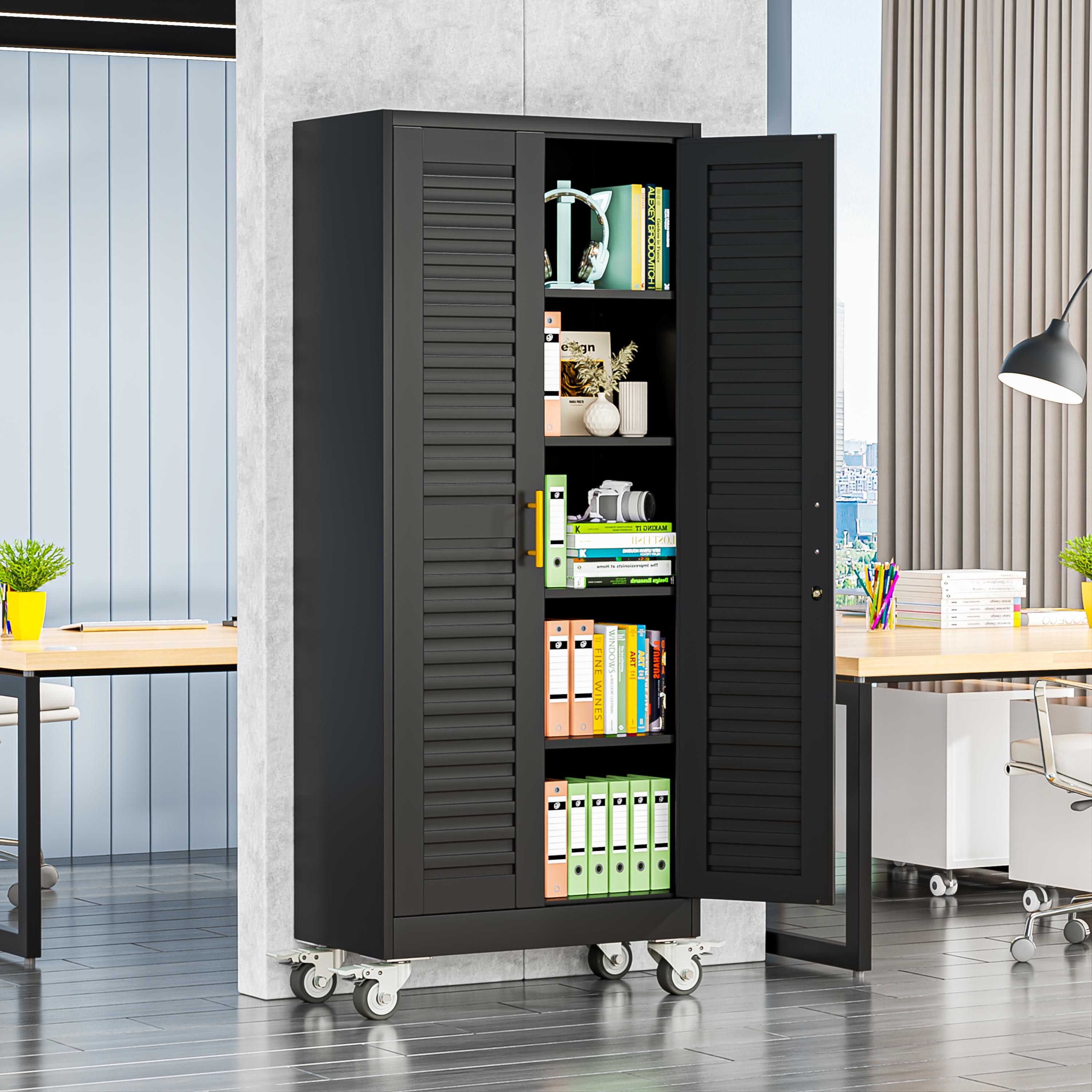 Rolling Metal Storage Cabinet with Wheels, 71.2" Tall Steel Locking Tool Cabinet with 4 Adjustable Shelves for Garage, Home & Office