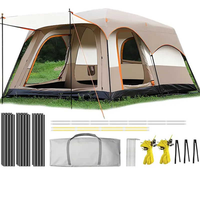 【Artículos esenciales para acampar】Tienda de campaña familiar extragrande 2026 para 10-12 personas, impermeable, de montaje instantáneo, de poliéster Oxford, ligera, con ventanas de malla y doble puerta. Accesorios para acampar al aire libre, senderismo, 