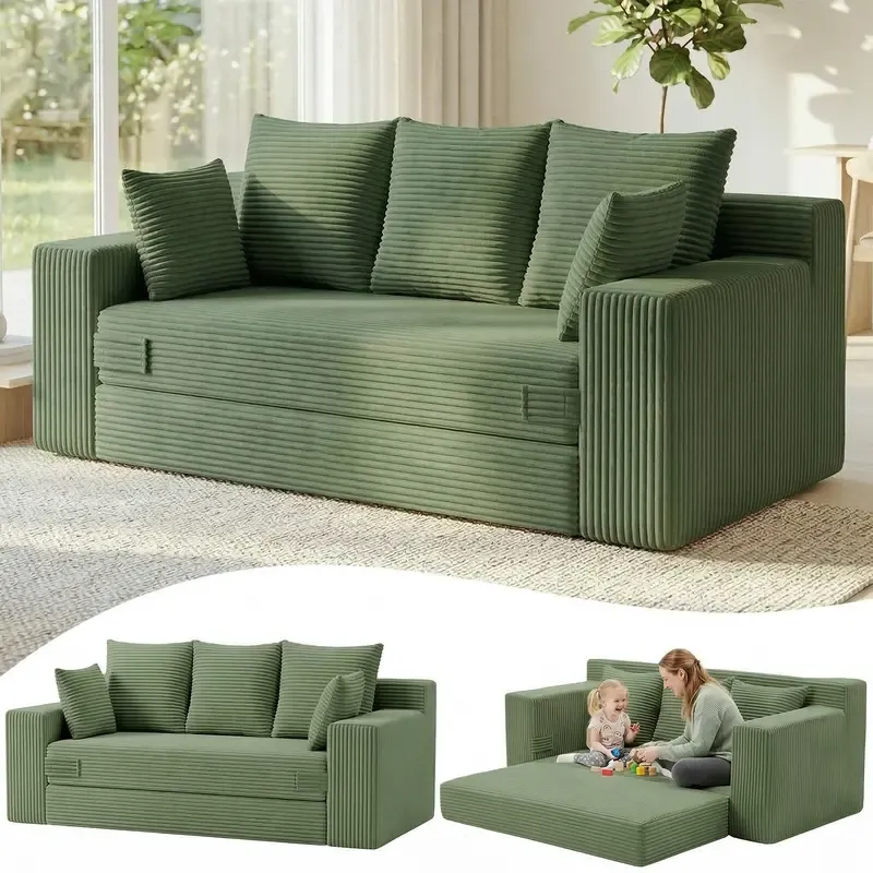 Sofá cama convertible 3 en 1, sofá individual extragrande/sofá de dos plazas, chaise longue plegable, futón cama con 4 almohadas para sala de estar.