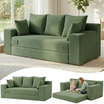 Sofá cama convertible 3 en 1, sofá individual extragrande/sofá de dos plazas, chaise longue plegable, futón cama con 4 almohadas para sala de estar.
