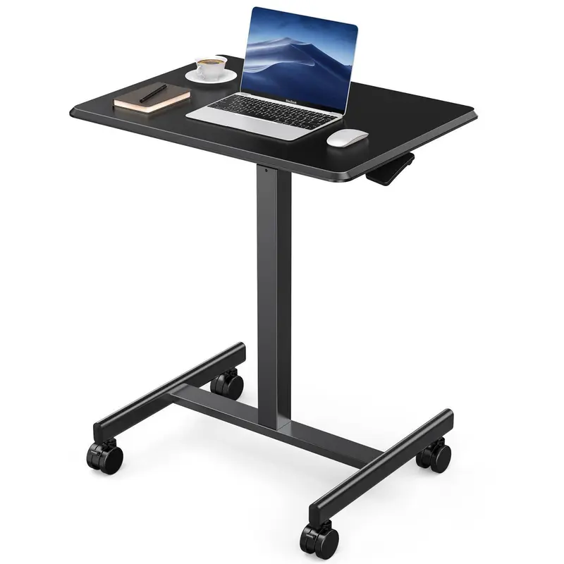 Escritorio móvil de pie con ruedas: mobiliario de oficina de altura regulable con ruedas integradas, asa ergonómica y ajustes multiposición; ideal para apartamentos, oficinas y accesorios de escritorio.