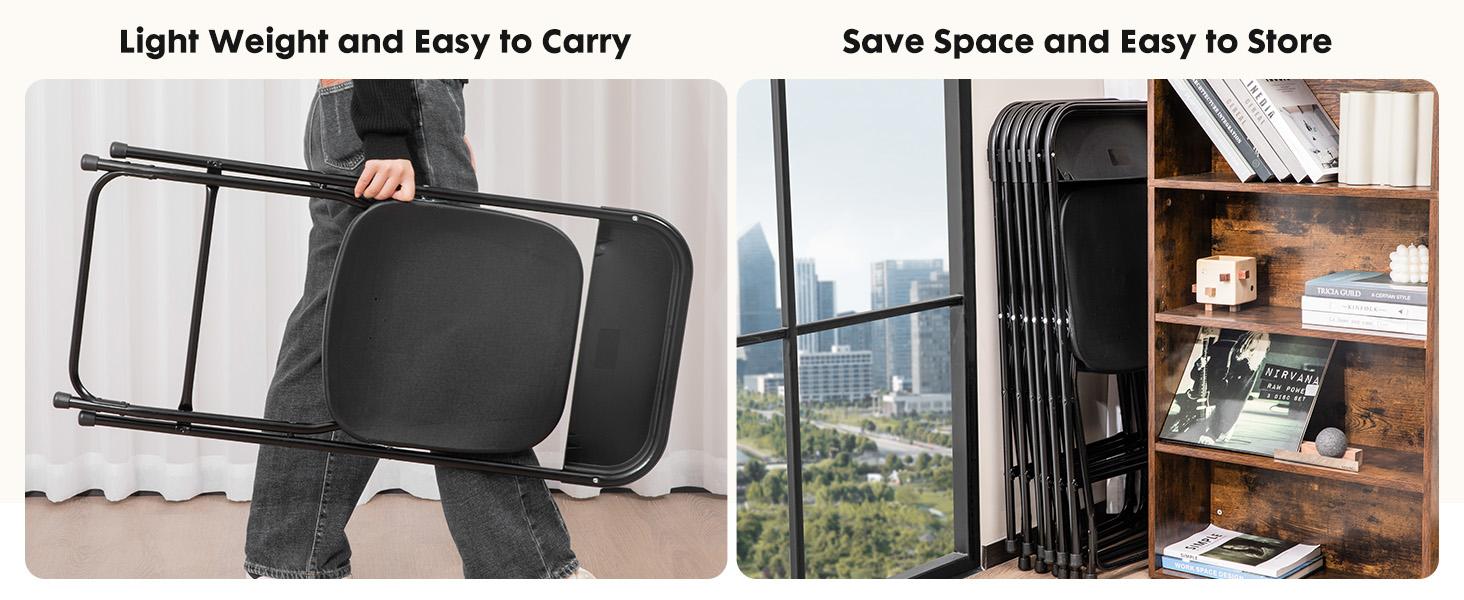 Plastic Folding Portable Chair - Sturdy Metal Folding Portable Seat with 330-lb Capacity, Easy to Use & Store, Suitable for Home, Indoor & Outdoor Furniture Needs, Folding Portable Chairs, Portable Folding Seat