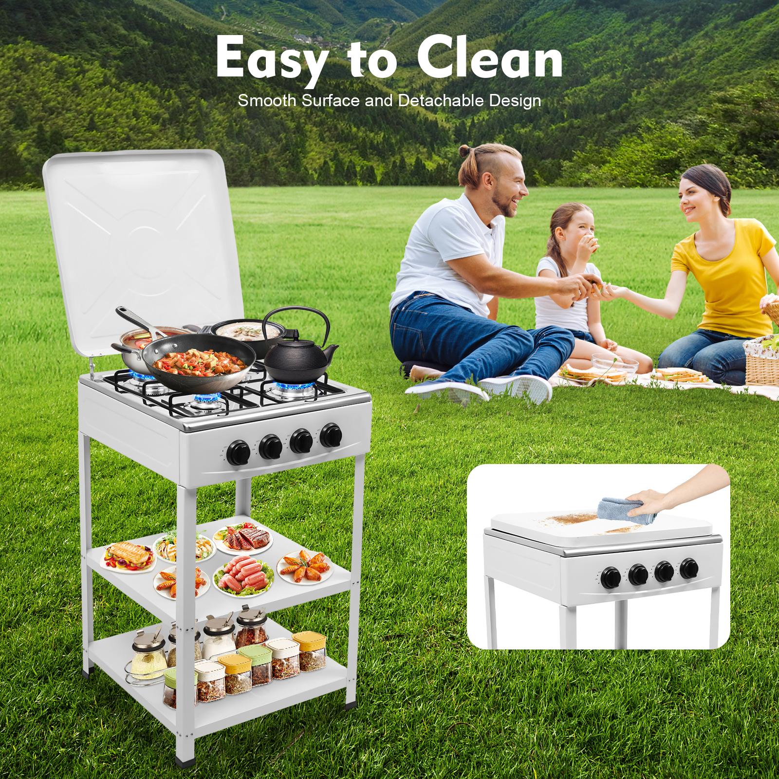 4 Burner Freestanding Gas Stove NG LPG Outdoor Camping Portable Cooktop with 4 Knobs Manual Ignition for RV Travel Emergency Preparedness Family Use