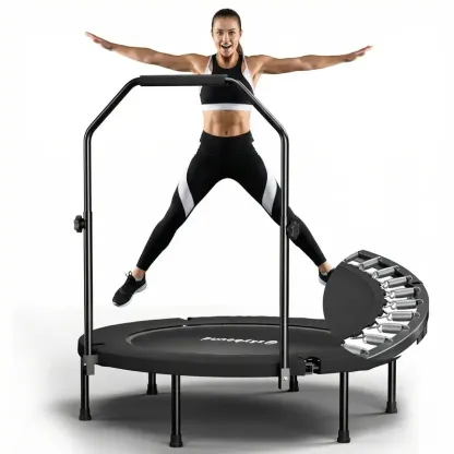 Mini trampolín plegable (soporta hasta 600 lb), Rebounder de fitness de 40 pulgadas con resortes y cuerdas elásticas, con barra de agarre en forma de U ajustable; equipo de ejercicio estable y silencioso para uso en interiores y exteriores, ideal para gim