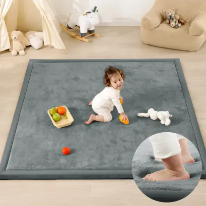 Alfombra de juegos para bebés (1,5 pulgadas de grosor): alfombra de espuma viscoelástica con superficie de franela/forro polar coral mejorada, extra suave y antideslizante, de 79 x 59 pulgadas, ideal para el gateo de bebés y niños pequeños.