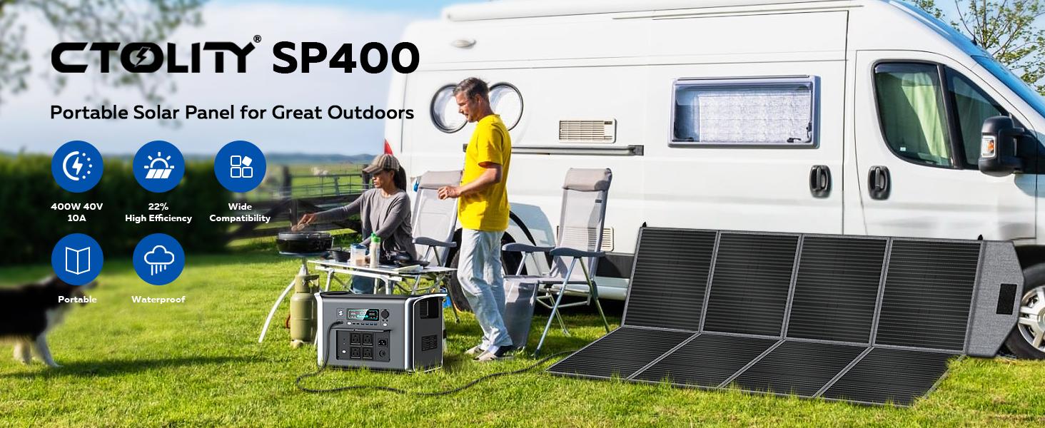 [DealsForYouDays]CTOLITY SP400 400W Foldable Solar Panel 41V 10A for Outdoor Camping RV Power Station with 8F Bracket & 22% High Efficiency Charge power station fast Free Energy Camping Essentials 2026/Camping Gear