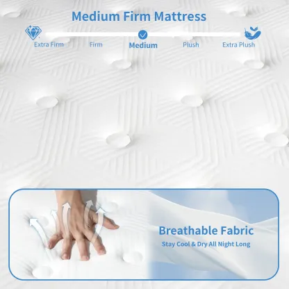Colchón Híbrido de 12" o 14" para Twin, Full, Queen y King, Espuma Viscoelástica con Resortes Ensacados, Firmeza Media, Soporte por Zonas, Suave y Cómodo, Alivio de Presión, Certificado CertiPUR-US, Empacado al Vacío en Caja