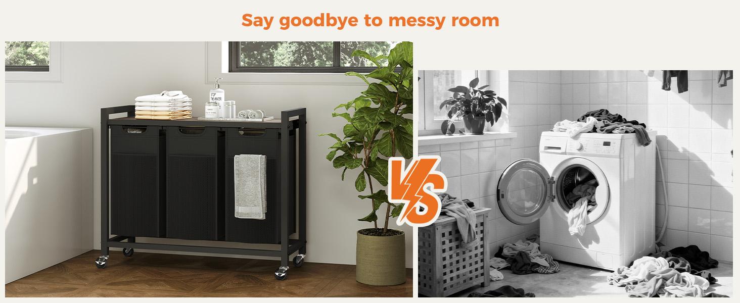 Sweetcrispy Rolling Laundry Hamper with Removable Bag, Freestanding Clothes Basket Organizer with Wheels for Bedroom and Bathroom