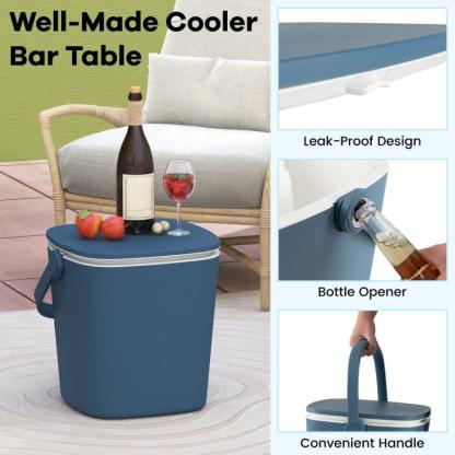 Mesa de bar con enfriador, Enfriador de cerveza y vino de 4/8/10 galones, Mesas de bar para patio estilo ratán, Altura ajustable, Enfriador de hielo 3 en 1 con tapón de drenaje, Mesa de cócteles para exteriores, ideal para terrazas y fiestas en la piscina