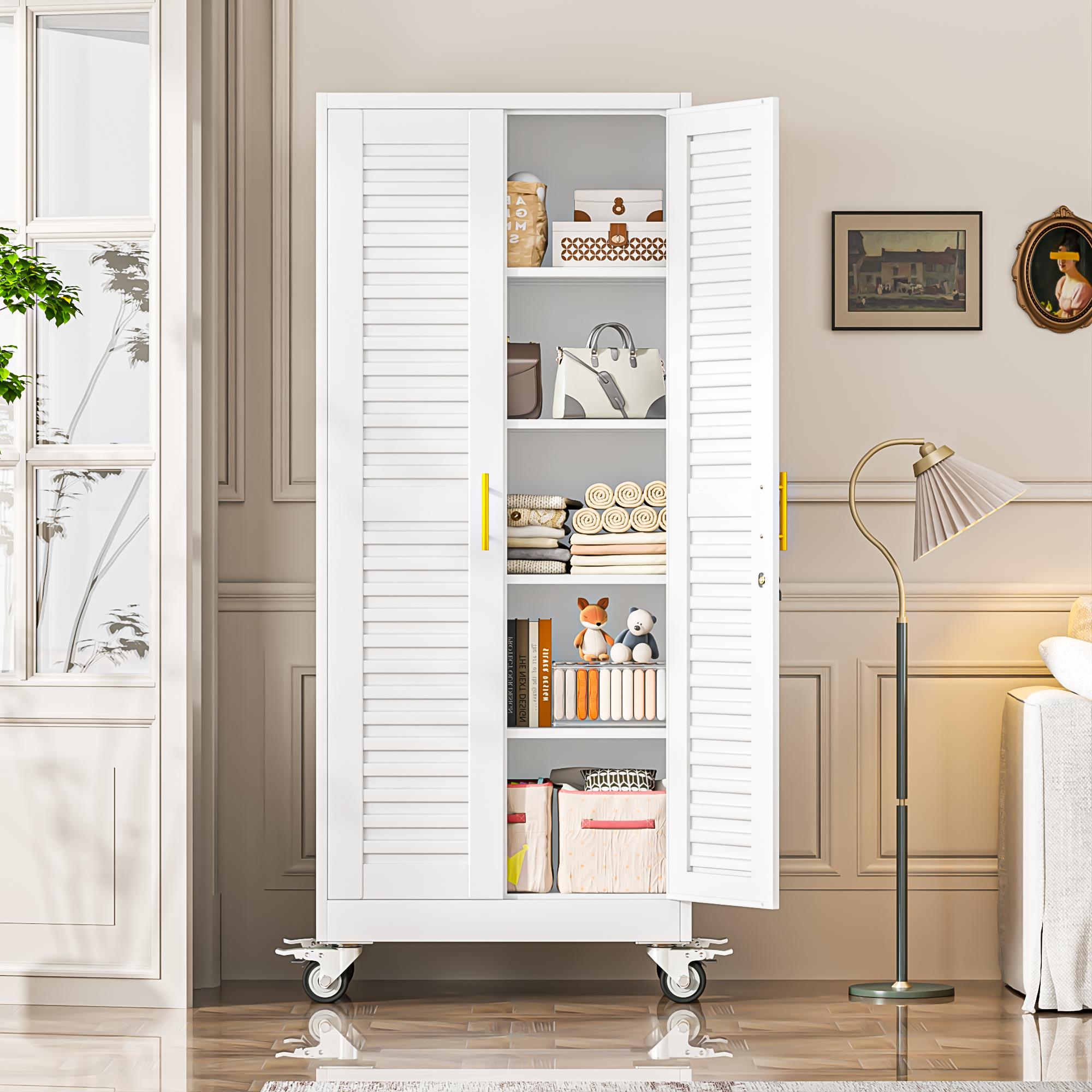 Rolling Metal Storage Cabinet with Wheels, 71.2" Tall Steel Locking Tool Cabinet with 4 Adjustable Shelves for Garage, Home & Office