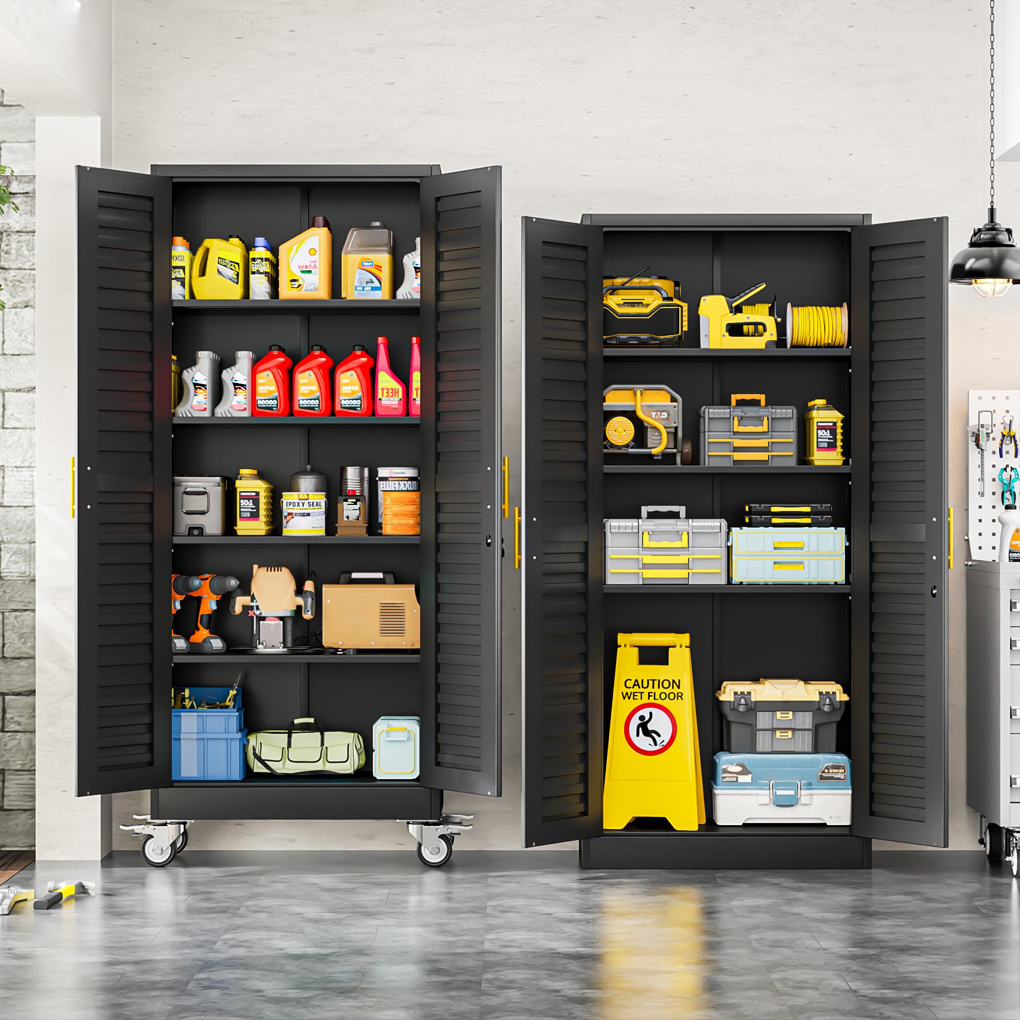 Rolling Metal Storage Cabinet with Wheels, 71.2" Tall Steel Locking Tool Cabinet with 4 Adjustable Shelves for Garage, Home & Office