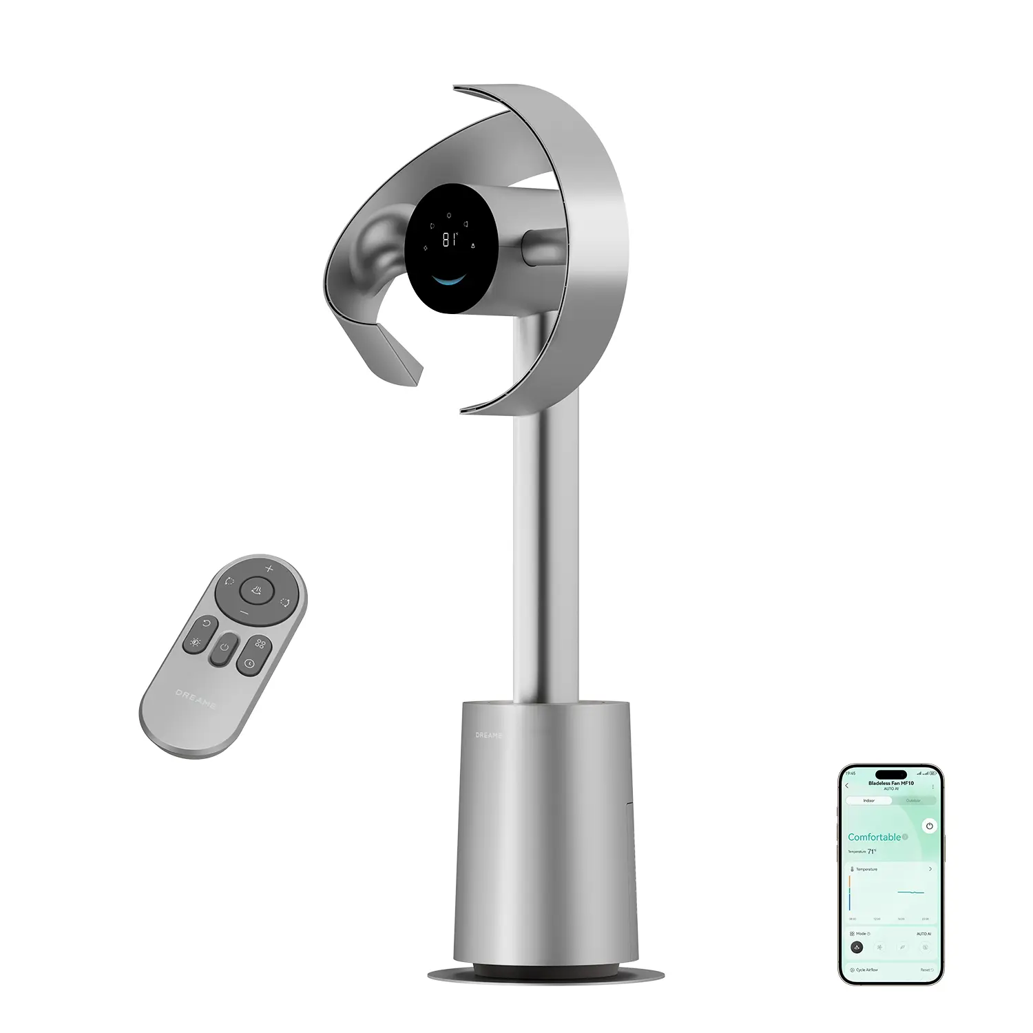 Ventilador de torre sin aspas MF10 con circulación de aire de 270° para toda la habitación, ventilador inteligente de pie con TempSync, tecnología AirBoost, 10 velocidades, 3 modos y filtro lavable, ideal para dormitorio y hogar.