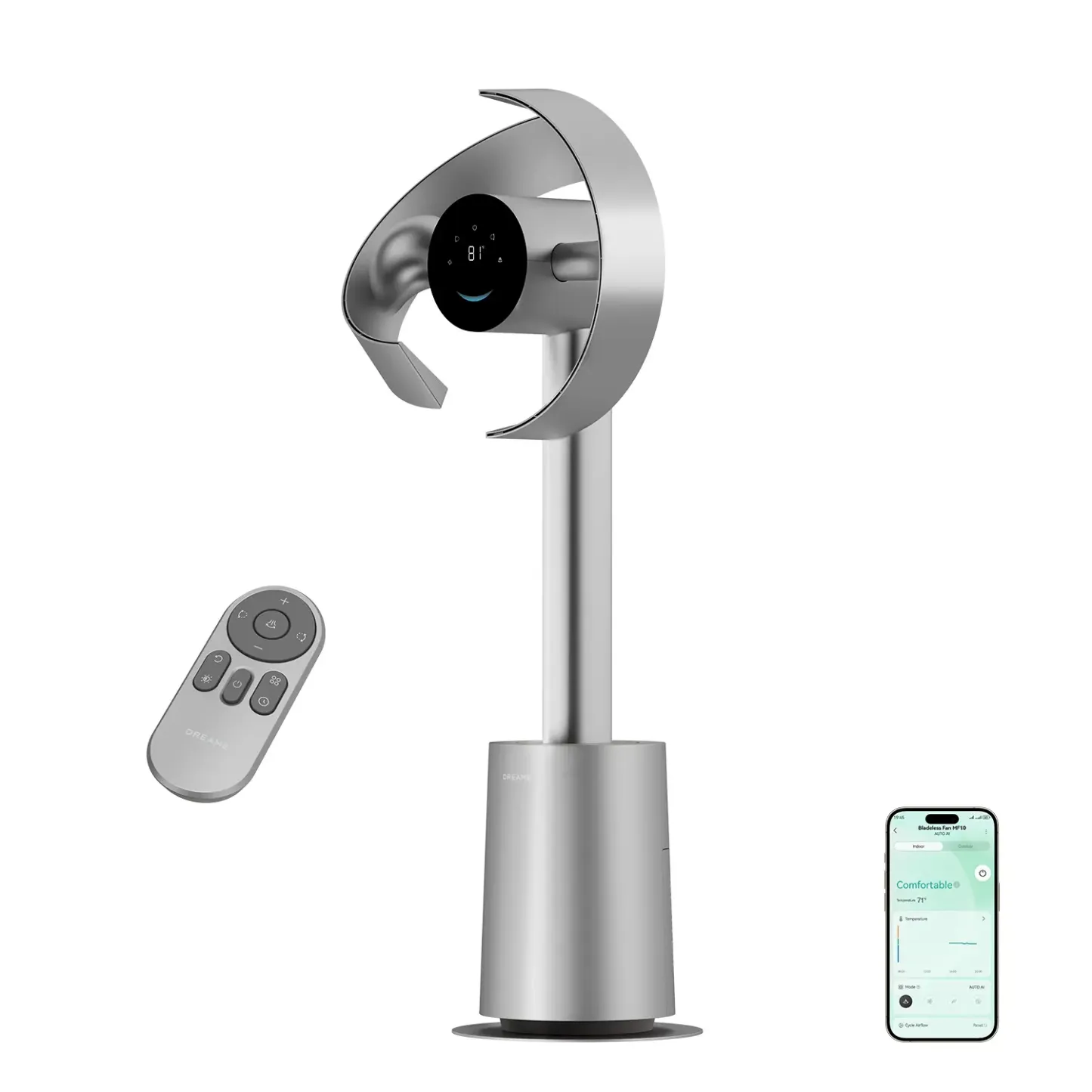 Ventilador de torre sin aspas MF10 con circulación de aire de 270° para toda la habitación, ventilador inteligente de pie con TempSync, tecnología AirBoost, 10 velocidades, 3 modos y filtro lavable, ideal para dormitorio y hogar.