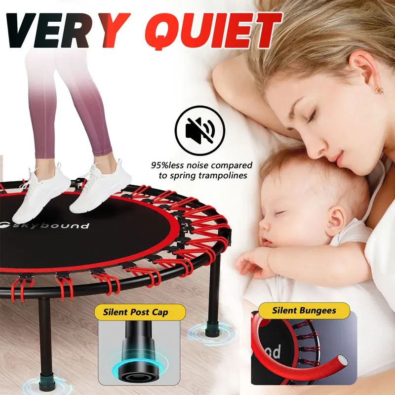Mini trampolín plegable (soporta hasta 600 lb), Rebounder de fitness de 40 pulgadas con resortes y cuerdas elásticas, con barra de agarre en forma de U ajustable; equipo de ejercicio estable y silencioso para uso en interiores y exteriores, ideal para gim