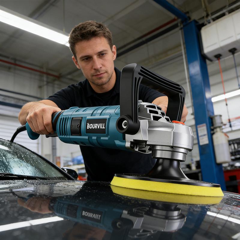 【SummerVibes】Pulidora-Enceradora Rotativa de 1600 W y 7 Pulgadas — 7 Velocidades Variables (500-3300 RPM) — Mango Desmontable — Kit de Herramientas en Maletín para Lijado, Pulido y Encerado de Automóviles y Embarcaciones
