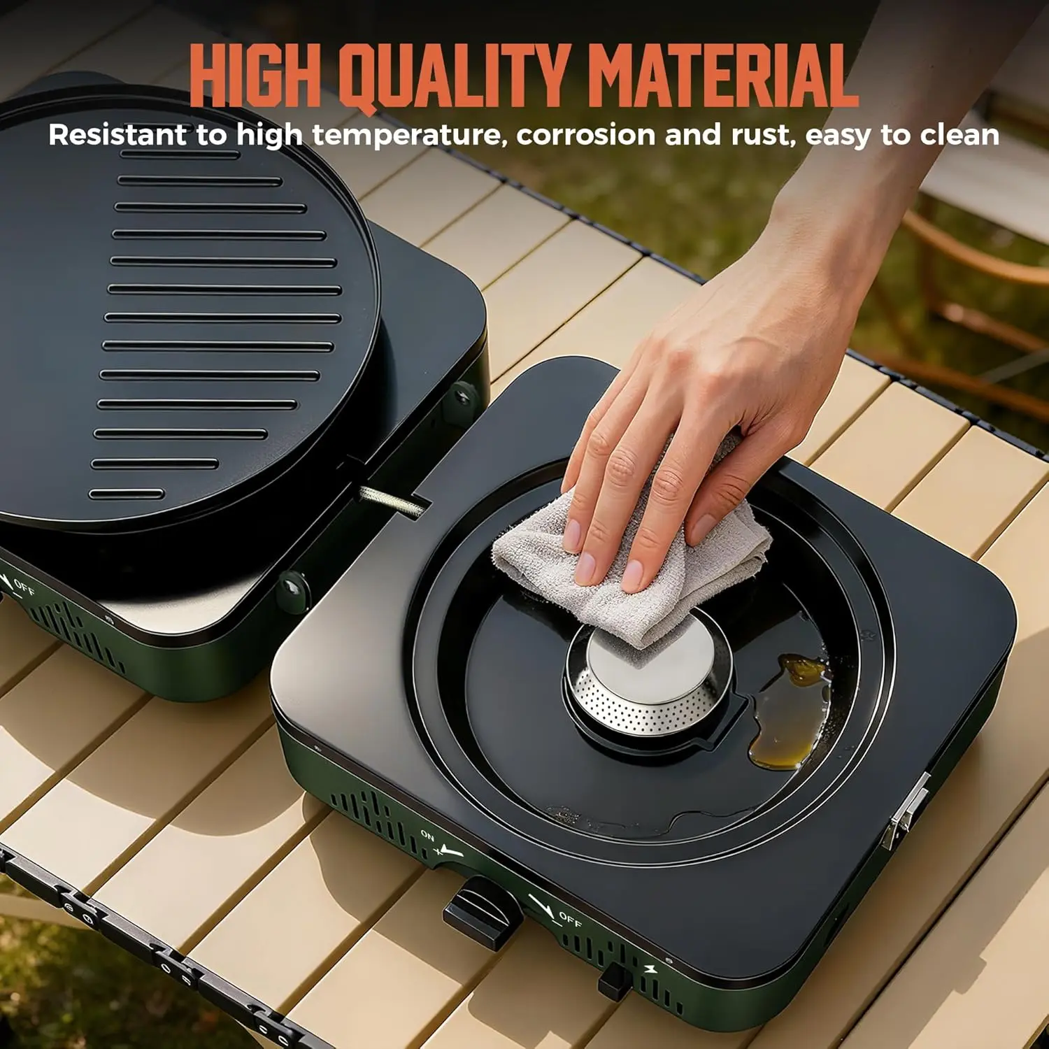 BIG HORN OUTDOORS Hornilla de camping de propano de 2 quemadores, estufa portátil, cocina de gas plegable; incluye sartén y bolsa de transporte para camping, uso de emergencia y cocina al aire libre.