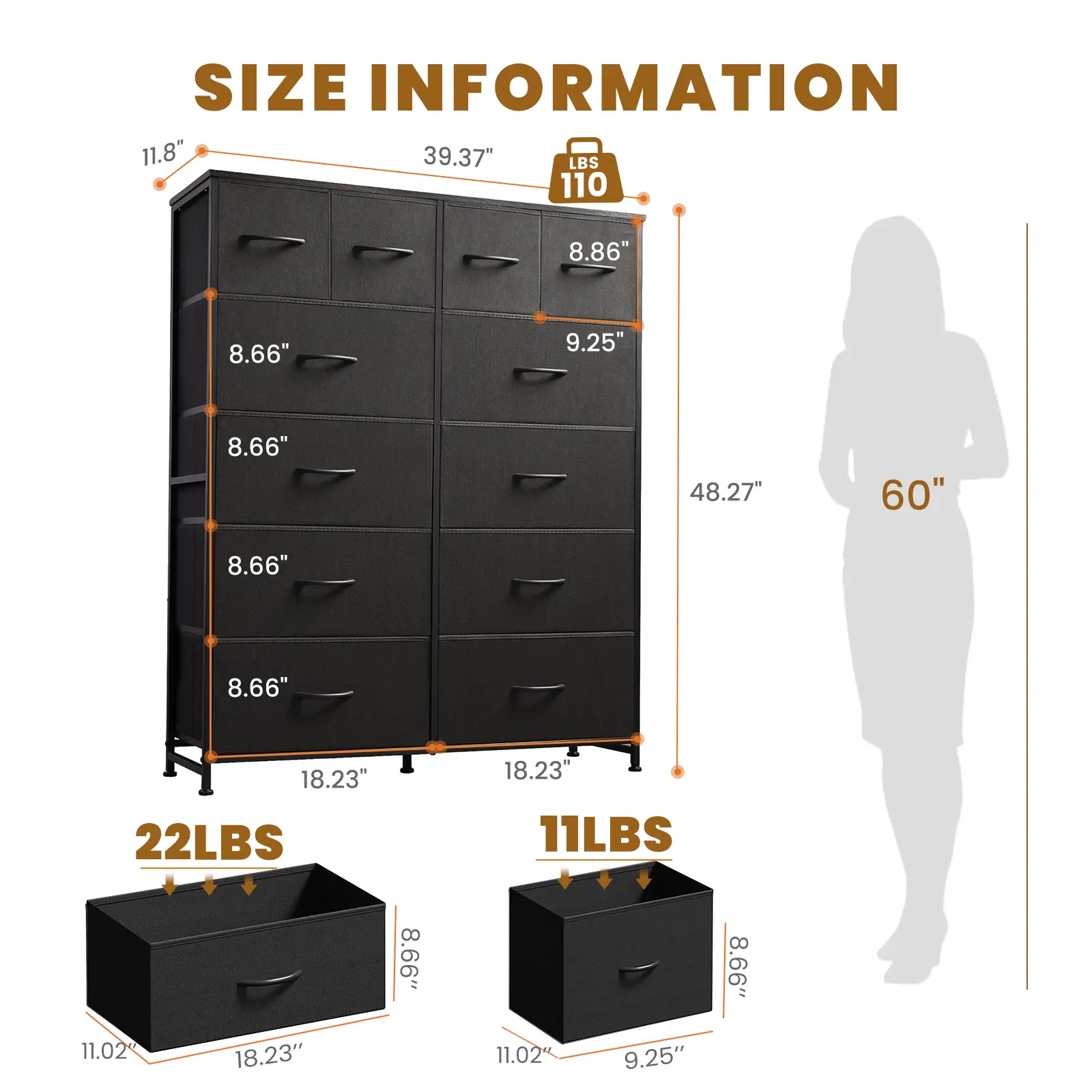 Cómoda de tela con 12 cajones: mueble de almacenamiento práctico para dormitorios, solución de organización para el hogar y la oficina, cajones de tela extraíbles, múltiples cajones de almacenamiento.