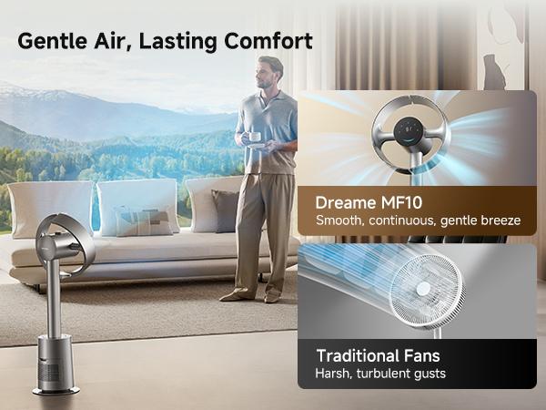 DREAME MF10 Bladeless Tower Fan with 270&deg; Whole-Room Air Circulation, Smart Standing Fan with TempSync, AirBoost Technology, 10 Speeds, 3 Modes, Washable Filter,dorm essentials,home essentials,back to school,back to school haul