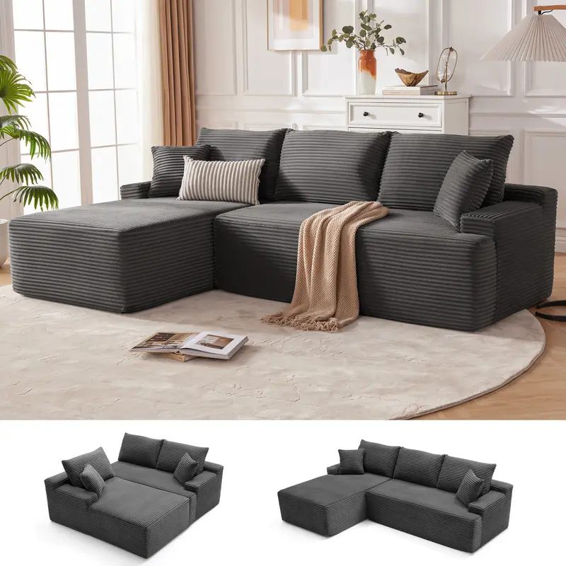 Sofá cama seccional en forma de U de 118 pulgadas con 2 cojines, sofá modular extragrande de 6 plazas, cómodo sofá de pana estilo "nube" con asientos profundos, sofá mullido y acogedor para sala de estar, no requiere montaje.