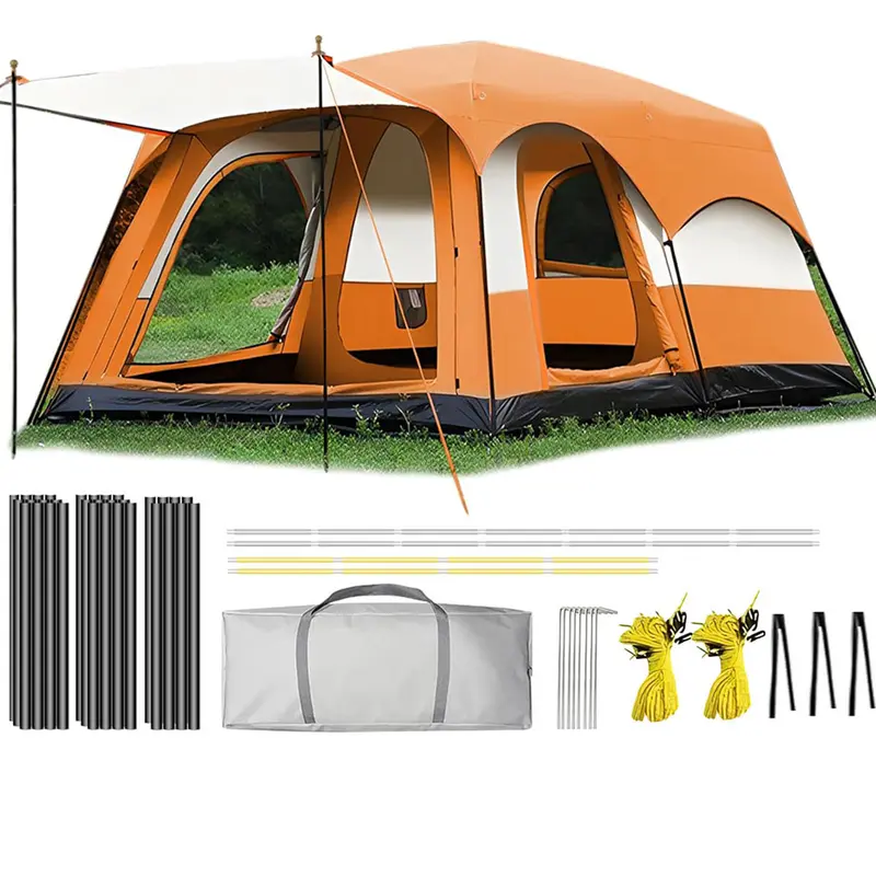 【Artículos esenciales para acampar】Tienda de campaña familiar extragrande 2026 para 10-12 personas, impermeable, de montaje instantáneo, de poliéster Oxford, ligera, con ventanas de malla y doble puerta. Accesorios para acampar al aire libre, senderismo, 