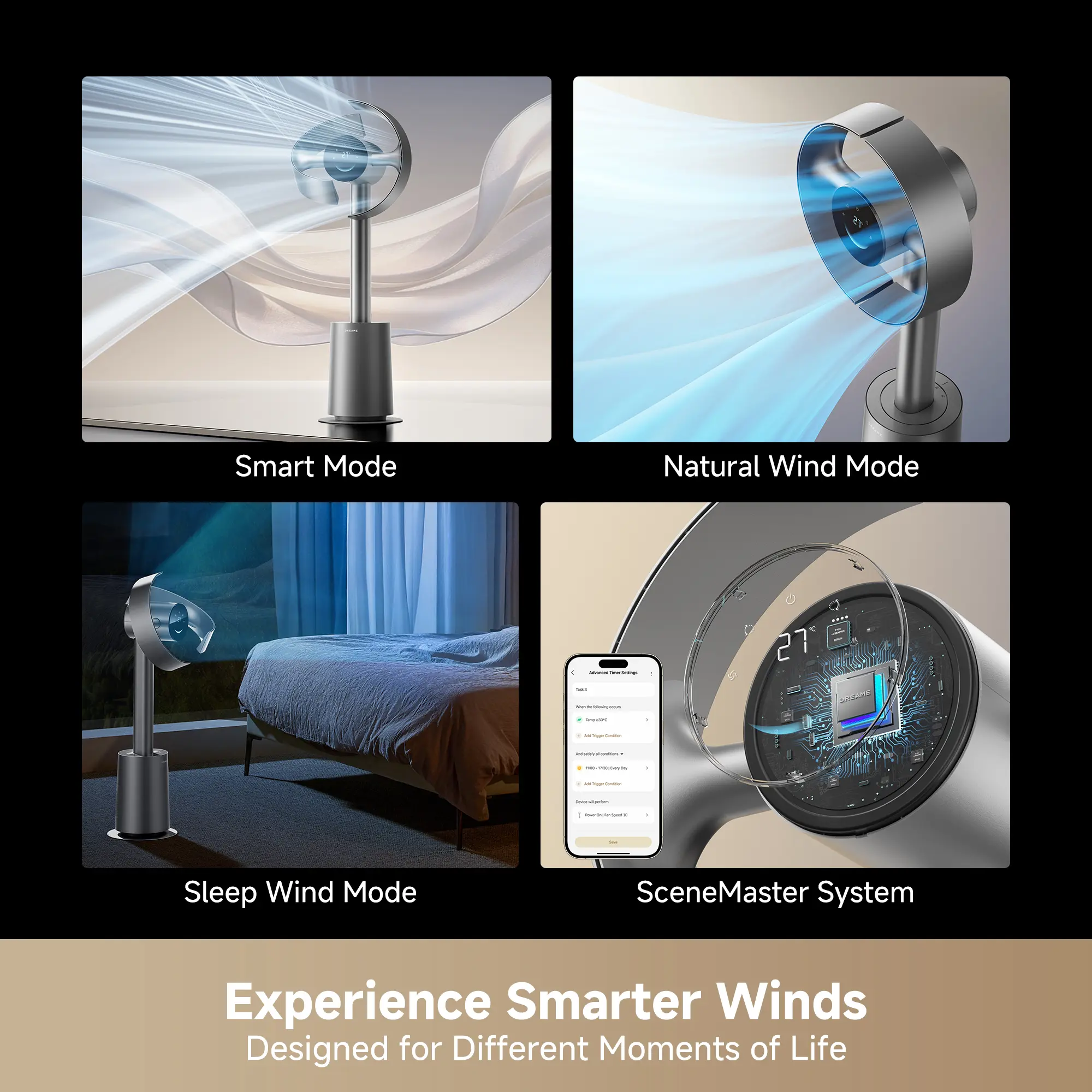 Ventilador de torre sin aspas MF10 con circulación de aire de 270° para toda la habitación, ventilador inteligente de pie con TempSync, tecnología AirBoost, 10 velocidades, 3 modos y filtro lavable, ideal para dormitorio y hogar.