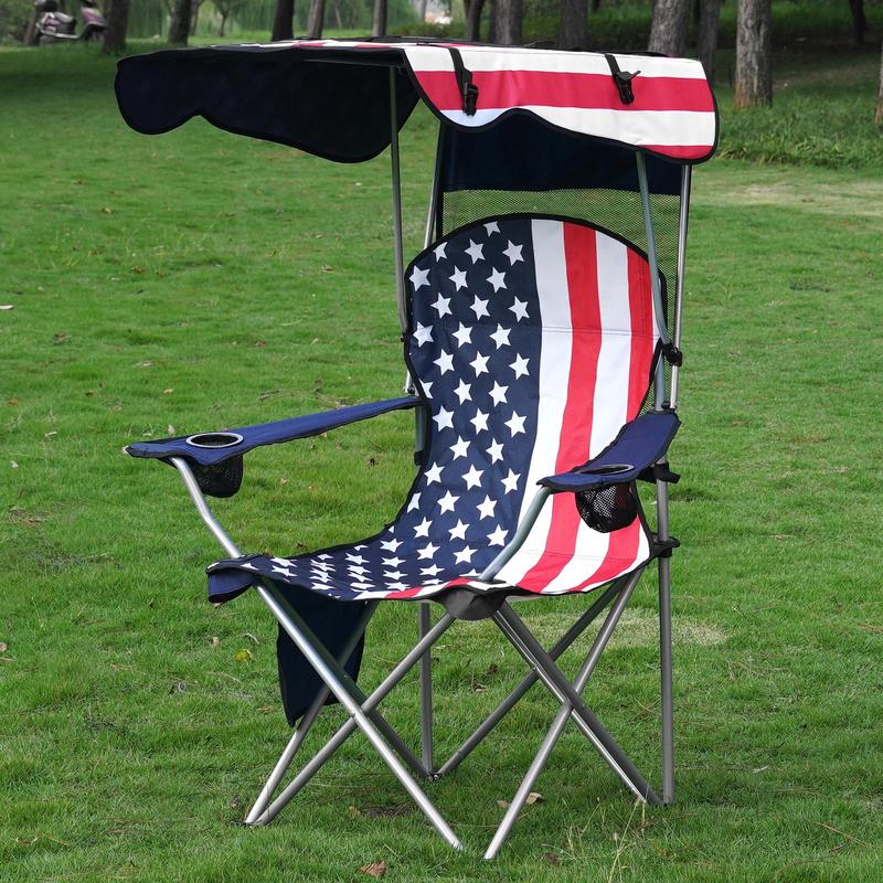 【summervibes】Nueva versión mejorada: Silla de jardín ancha, silla de camping Uhair con parasol plegable; ideal para la playa, el camping, la pesca al aire libre y eventos deportivos | Incluye dos portavasos y bolsa de almacenamiento.