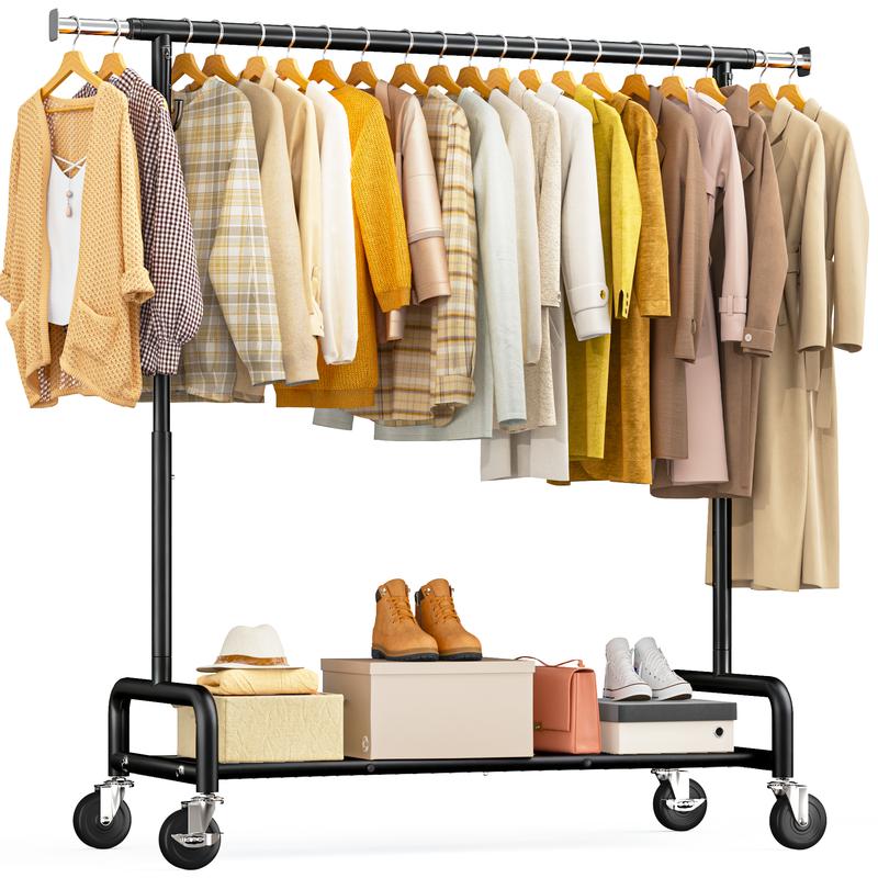 【Summervibes】Raybee Perchero Reforzado de 75" (Extra Ancho) — Capacidad de 450 lb, con 4 Ganchos y Ruedas con Bloqueo — Perchero Metálico para Dormitorio, Lavadero y Uso Comercial