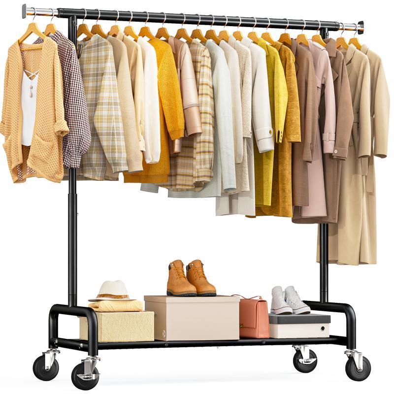 【Summervibes】Raybee Perchero Reforzado de 75" (Extra Ancho) — Capacidad de 450 lb, con 4 Ganchos y Ruedas con Bloqueo — Perchero Metálico para Dormitorio, Lavadero y Uso Comercial