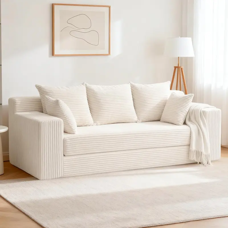 Sofá cama convertible 3 en 1, sofá individual extragrande/sofá de dos plazas, chaise longue plegable, futón cama con 4 almohadas para sala de estar.