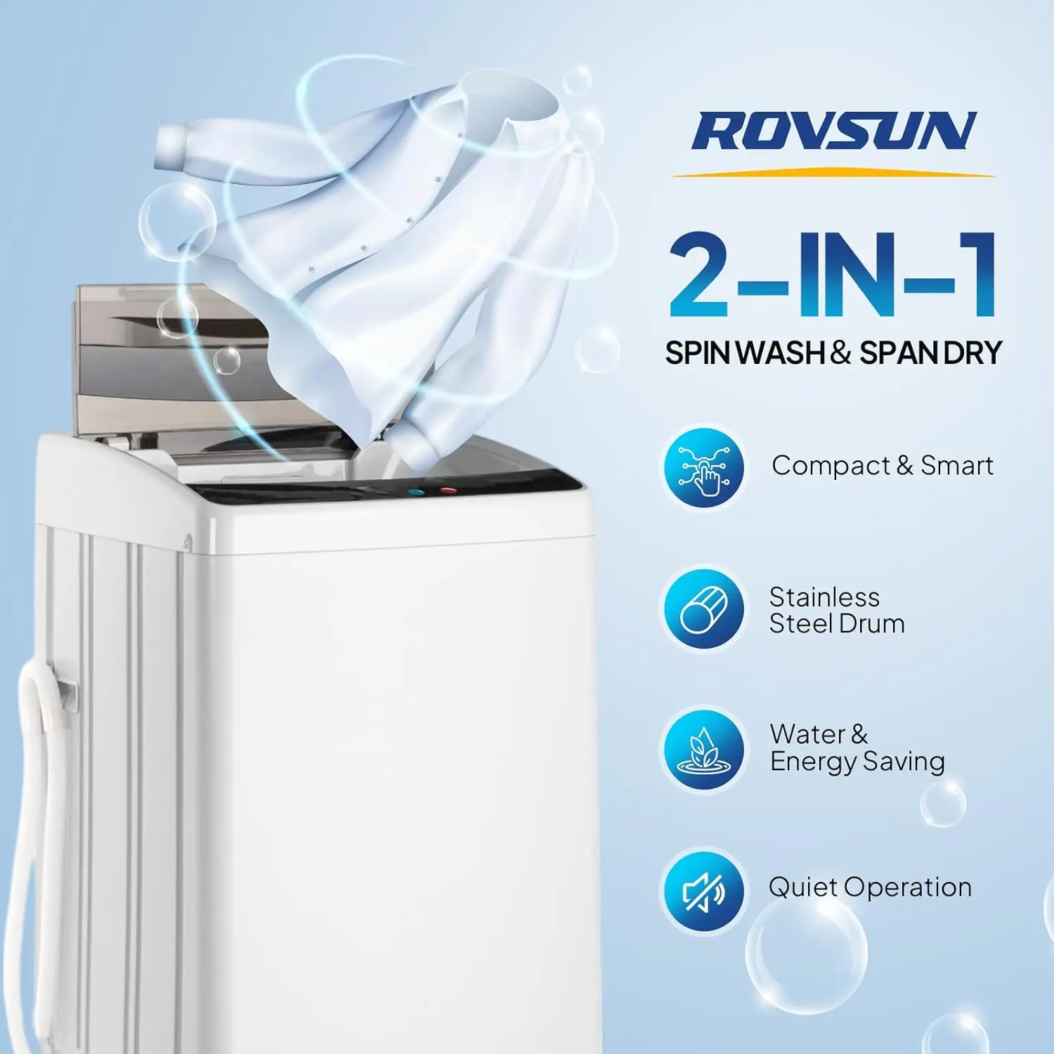 Lavadora de 17,8/25/30 libras, lavadora portátil totalmente automática con tambor de acero inoxidable, lavadora eléctrica y centrifugadora combinada con bomba de drenaje para el hogar o apartamento.